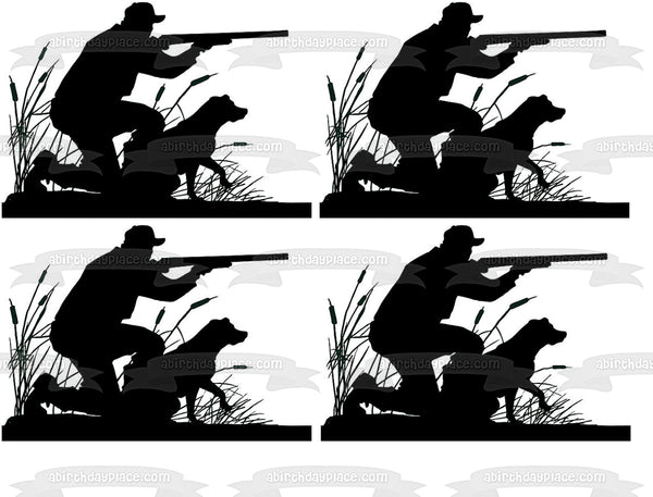 Duck Hunter Silhouette Shooting at Ducks Edible Cake Topper Image