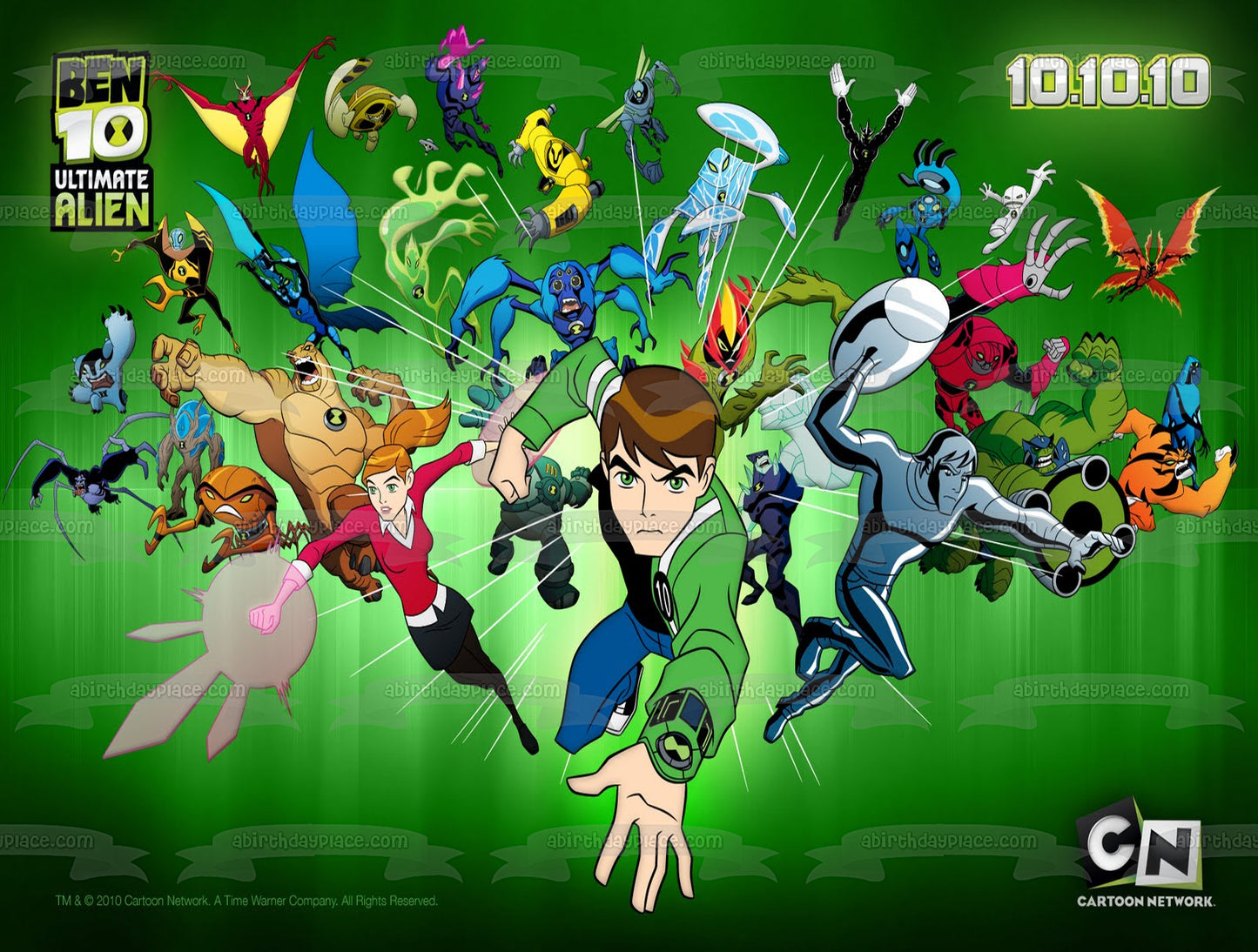 Ben 10 Ultimate Alien Ampfibian Ultimate Big Chill Ultimate Cannonbolt Ben Tennyson and Gwen Tennyson Edible Cake Topper Image ABPID07206