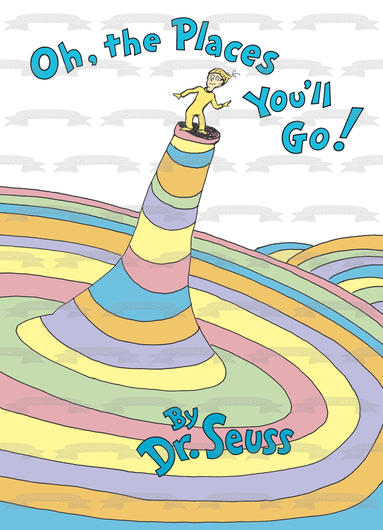 Dr. Seuss Oh the Places You'll Go Portada del libro Imagen comestible para decoración de tarta ABPID07209 