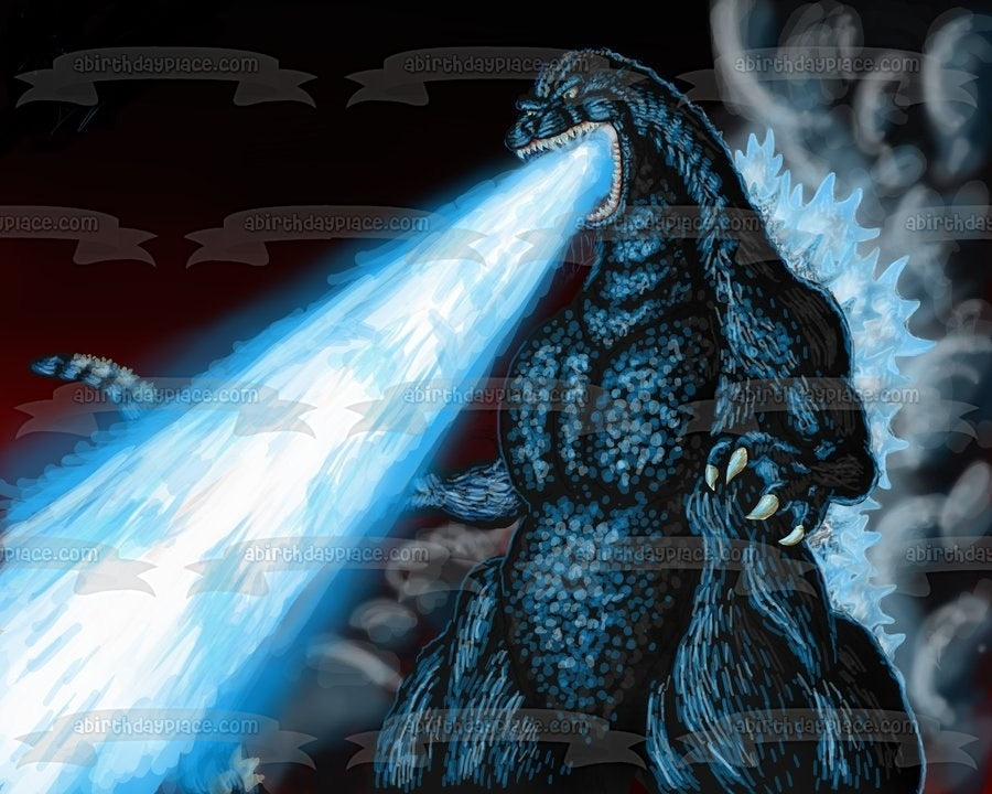 Godzilla Rey de los Monstruos Respirando Fuego Azul Imagen comestible para decoración de tarta ABPID07291 