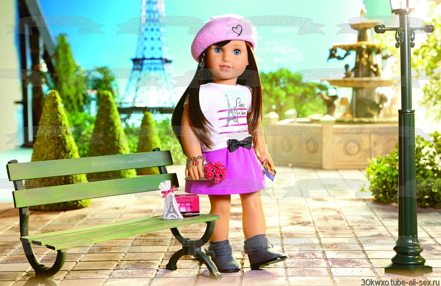 American Girl Grace Thomas and the Eiffel Tower Edible Cake Topper Image ABPID07311