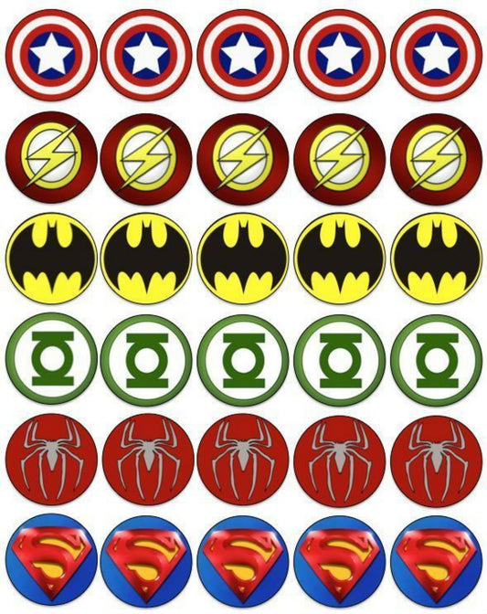 Superhero Logos Captain America the Flash Batman Green Lantern Spider-Man Superman Edible Cupcake Topper Images ABPID07360