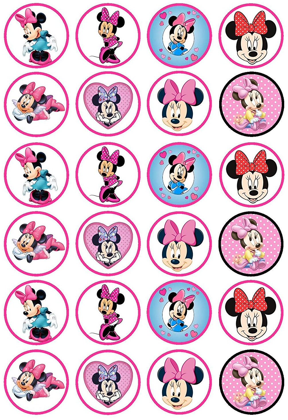 Minnie Mouse Hearts Hairbows Edible Cupcake Topper Images ABPID07362