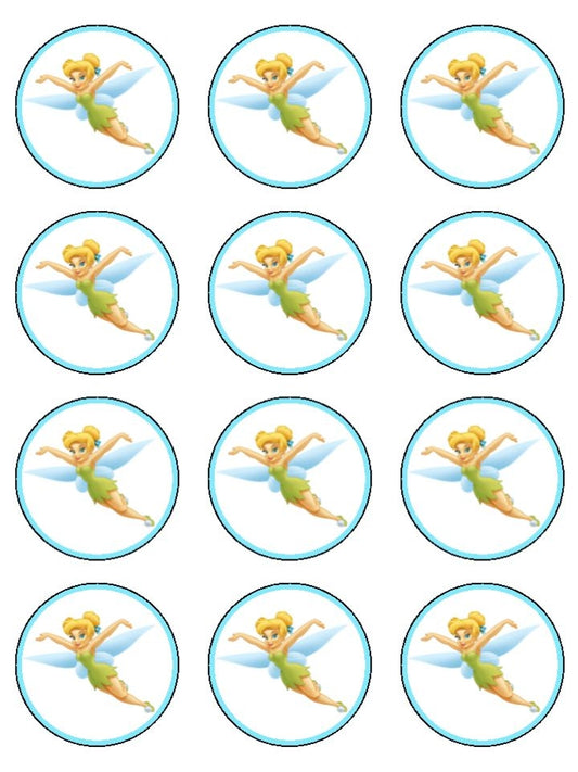 Tinkerbell Flying White Background Edible Cupcake Topper Images ABPID07467