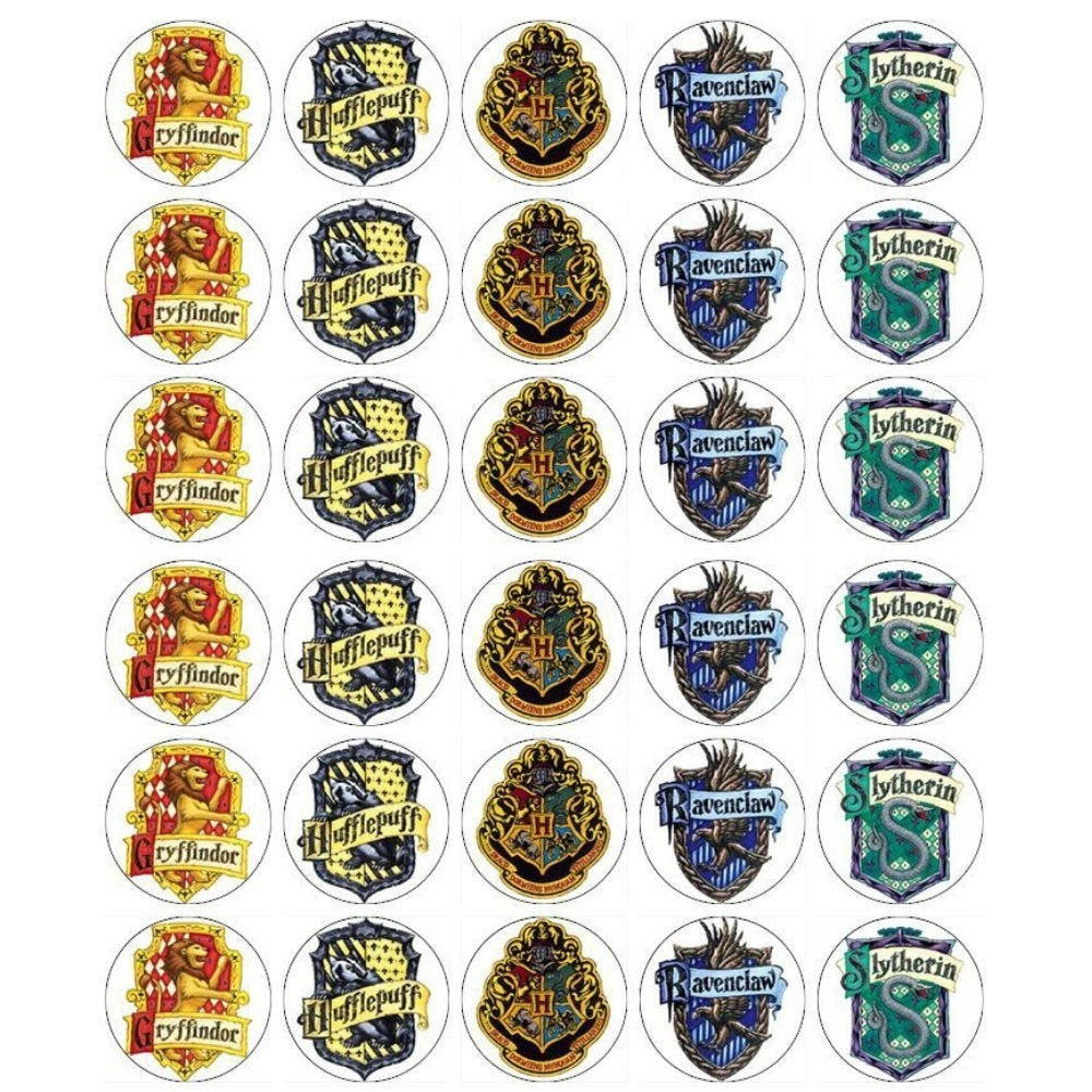 Harry Potter Escudos de Hogwarts Gryffindor Hufflepuff Emblema de Hogwarts Ravenclaw y Slytherin Imágenes comestibles para cupcakes ABPID07527 