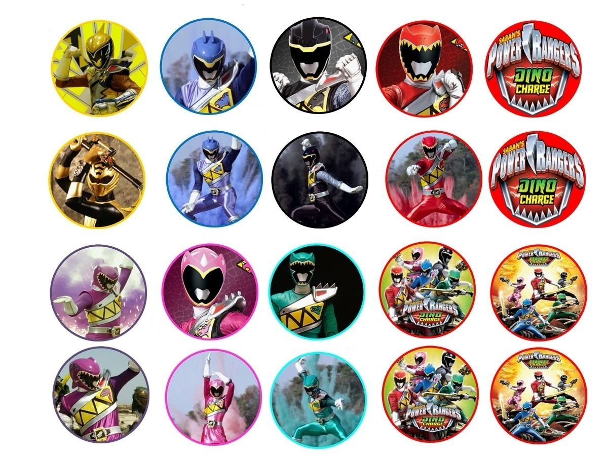 Power Rangers Dino Charge Logo Red Ranger Tyler Black Ranger Chase Blue Ranger Koda Pink Ranger Shelby Gold Ranger Sir Ivan Green Ranger Riley Purle Ranger Kendall Edible Cupcake Topper Images ABPID07539