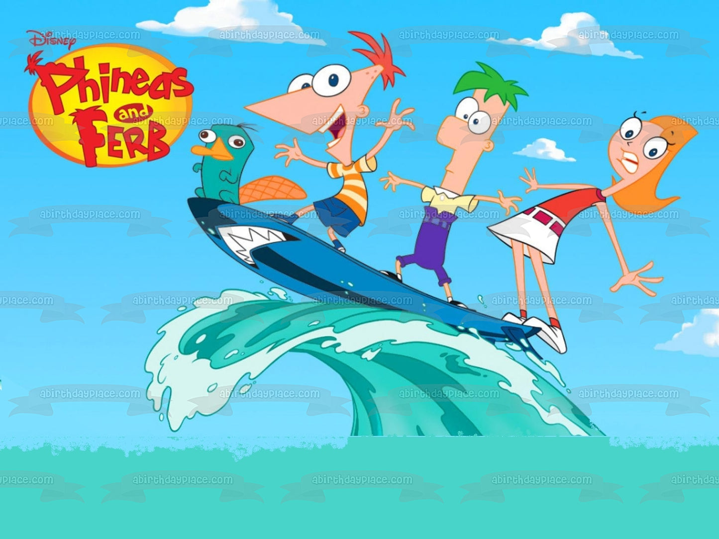 Phineas y Ferb Phineas Flynn Candace Flynn Perry el ornitorrinco y Ferb Fletcher Imagen comestible para decoración de tarta ABPID07651 