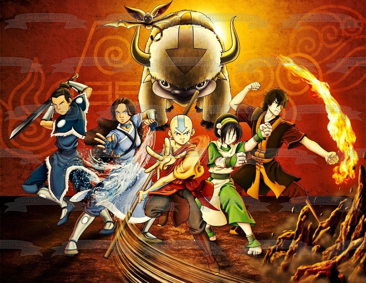 Avatar, el último maestro del aire, Aang Toph Beifong, Zuko, Sokka, Katara y Appa, decoración comestible para tarta, imagen ABPID07768 