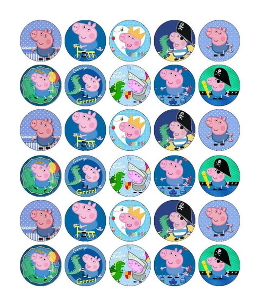 Peppa Pig George Pirate Hat Bike Crown Balloons Edible Cupcake Topper Images ABPID07813