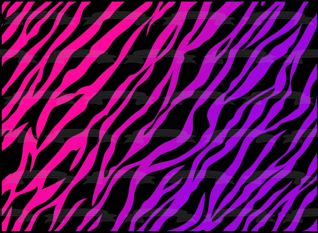 Pink and Purple Zebra Stripe Pattern Edible Cake Topper Image