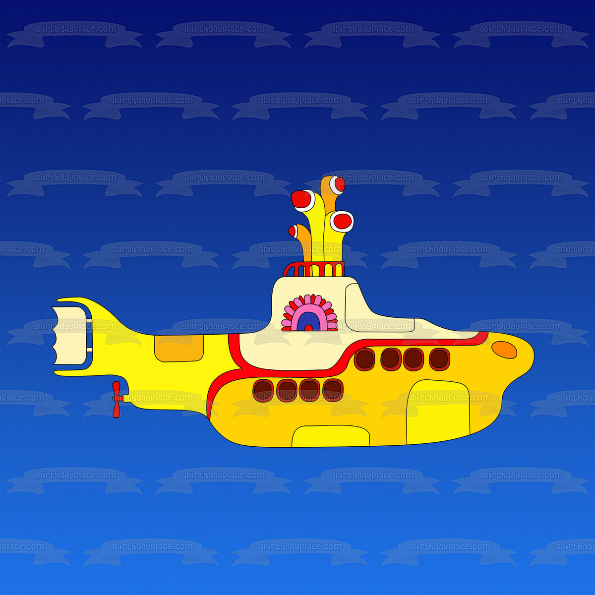 The Beatles Yellow Submarine with a Blue Background Edible Cake Topper ...