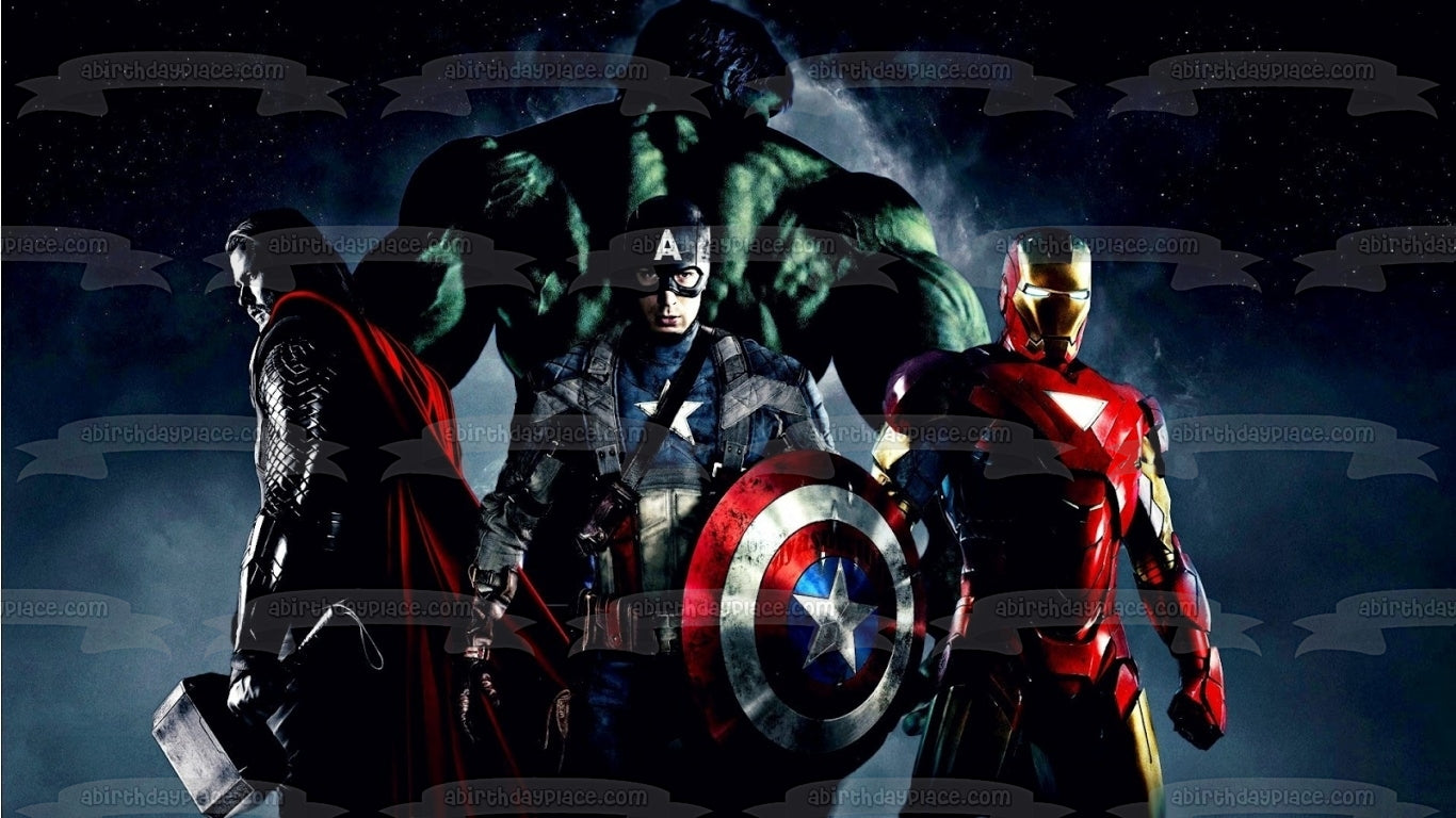 Avengers Captain America The Hulk Thor and Iron Man Edible Cake Topper Image ABPID07899