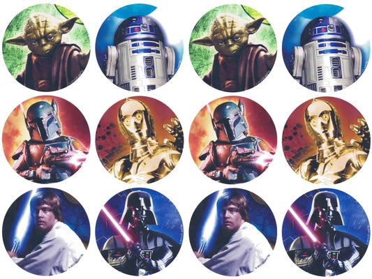 Star Wars Yoda R2-D2 C-3PO Darth Vader Luke Skywalker and Their Lightsabers Edible Cupcake Topper Images ABPID07985