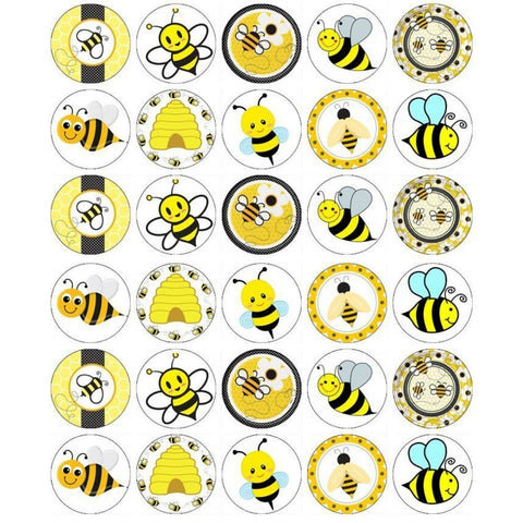 Bumble Bee Black White Yellow Polka Dots and Stripes Edible Cupcake Topper  Images ABPID04592