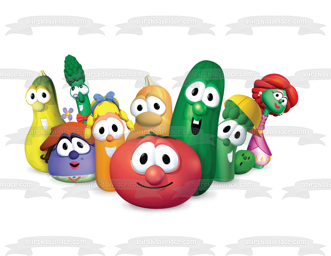 Veggietales Bob el tomate Larry el pepino y espárragos junior Imagen comestible para decoración de tarta ABPID08034 