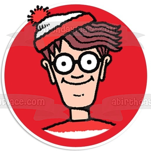 Where's Wally British Puzzle Book and a Red Background Edible Cake Topper Image ABPID08075