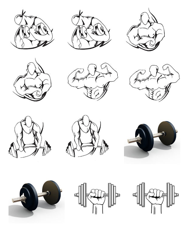 Body Builder Lifting Weights Black and White Edible Cupcake Topper Images ABPID08144