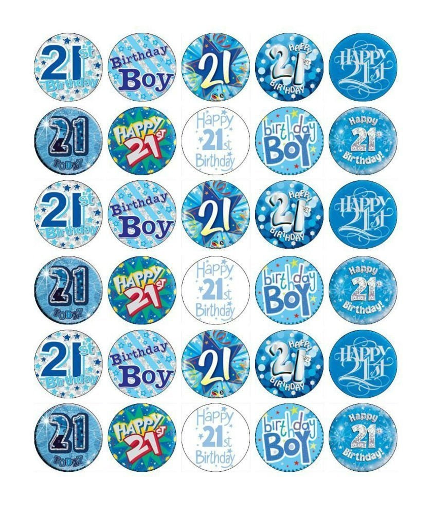 Happy 21st Birthday Boy Stars Edible Cupcake Topper Images ABPID08151