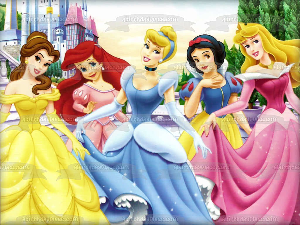 Princess Belle Ariel Cinderella Snow White Aurora and a Castle Edible ...