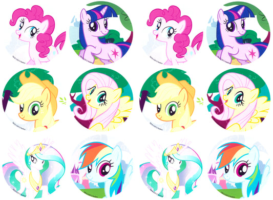 My Little Pony Equestria Girls Rainbow Dash Fluttershy Pinkie Pie Rarity Applejack Princess Celestia Edible Cupcake Topper Images ABPID08249