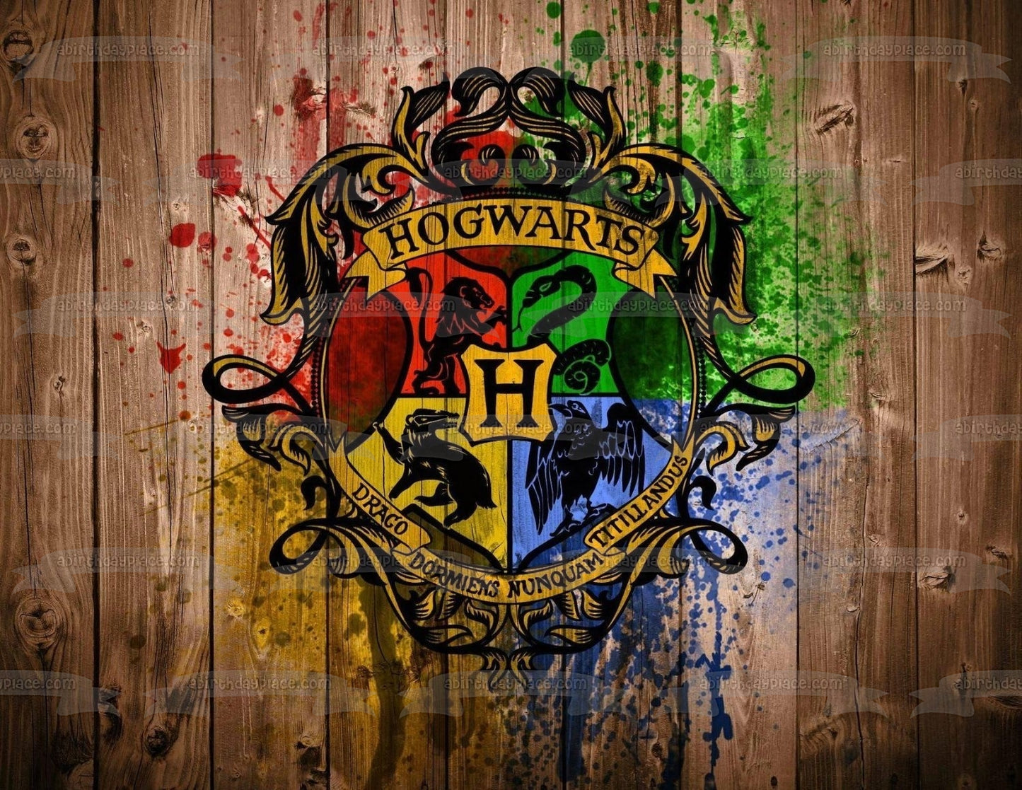 Fondo de paintball con escudo de Hogwarts de Harry Potter, decoración comestible para tarta, imagen ABPID08264 