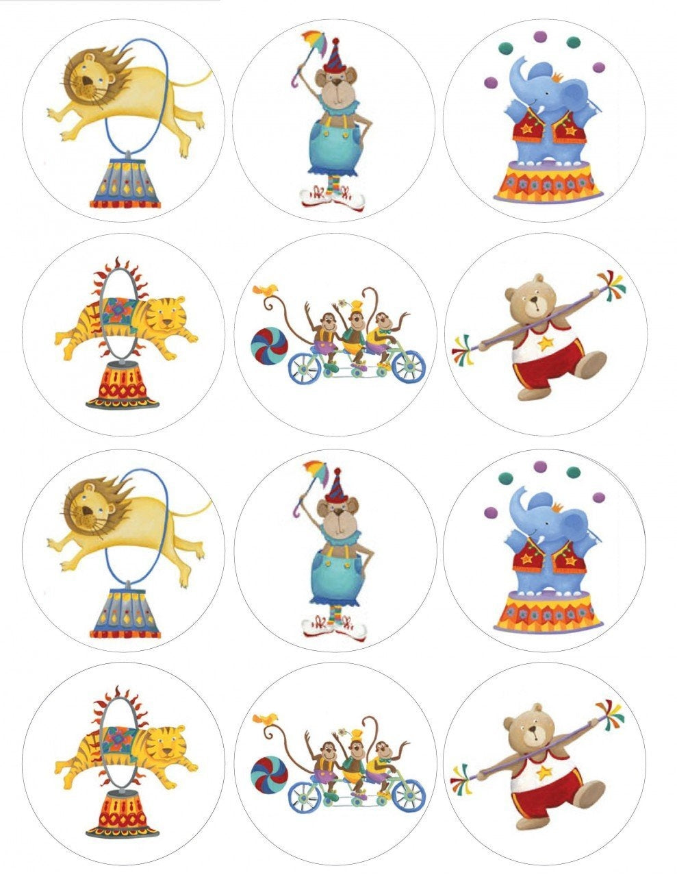 Circus Show Jumping Lion Juggling Elephant Cheerleader Bear Edible Cupcake Topper Images ABPID08303