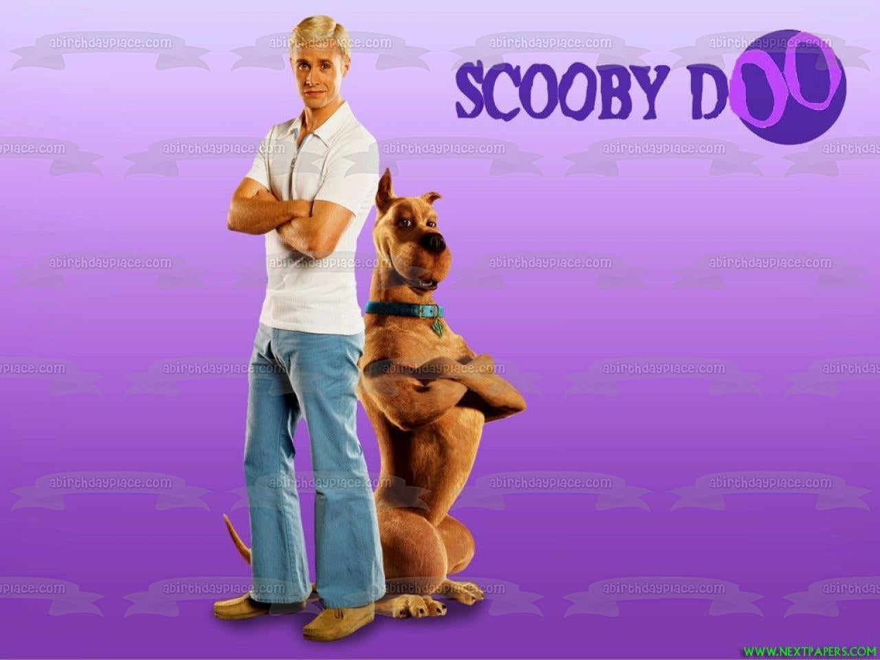 Scooby Doo Fred Purple Background Edible Cake Topper Image ABPID08356