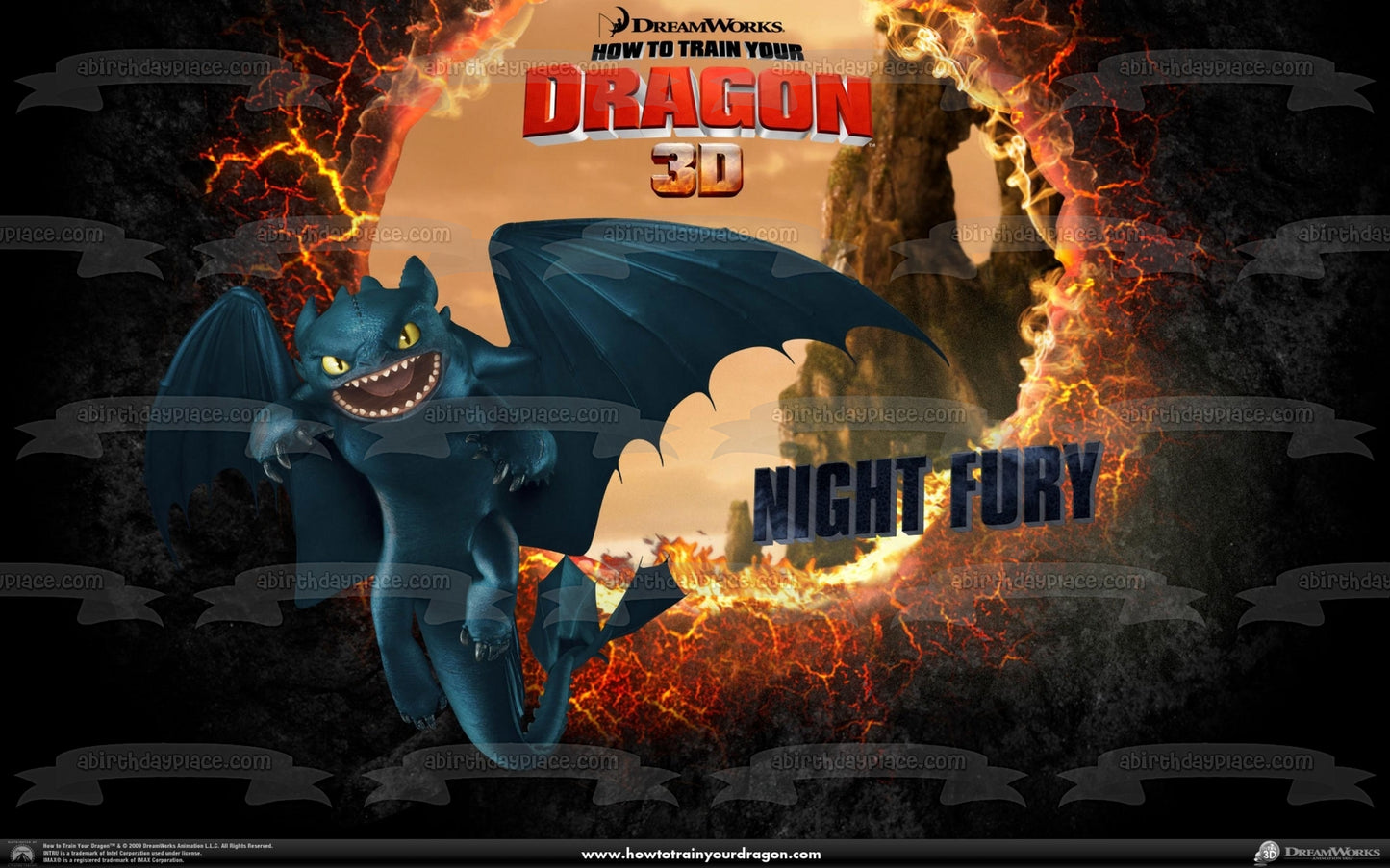 Cómo entrenar a tu dragón 3D Furia nocturna Furia ligera Imagen comestible para tarta ABPID08406 