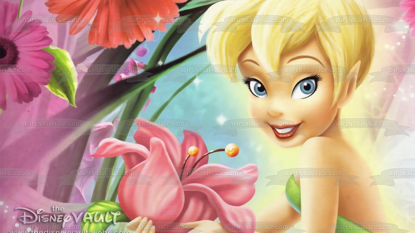 Disney Fairies Tinkerbell Flowers Edible Cake Topper Image ABPID08412