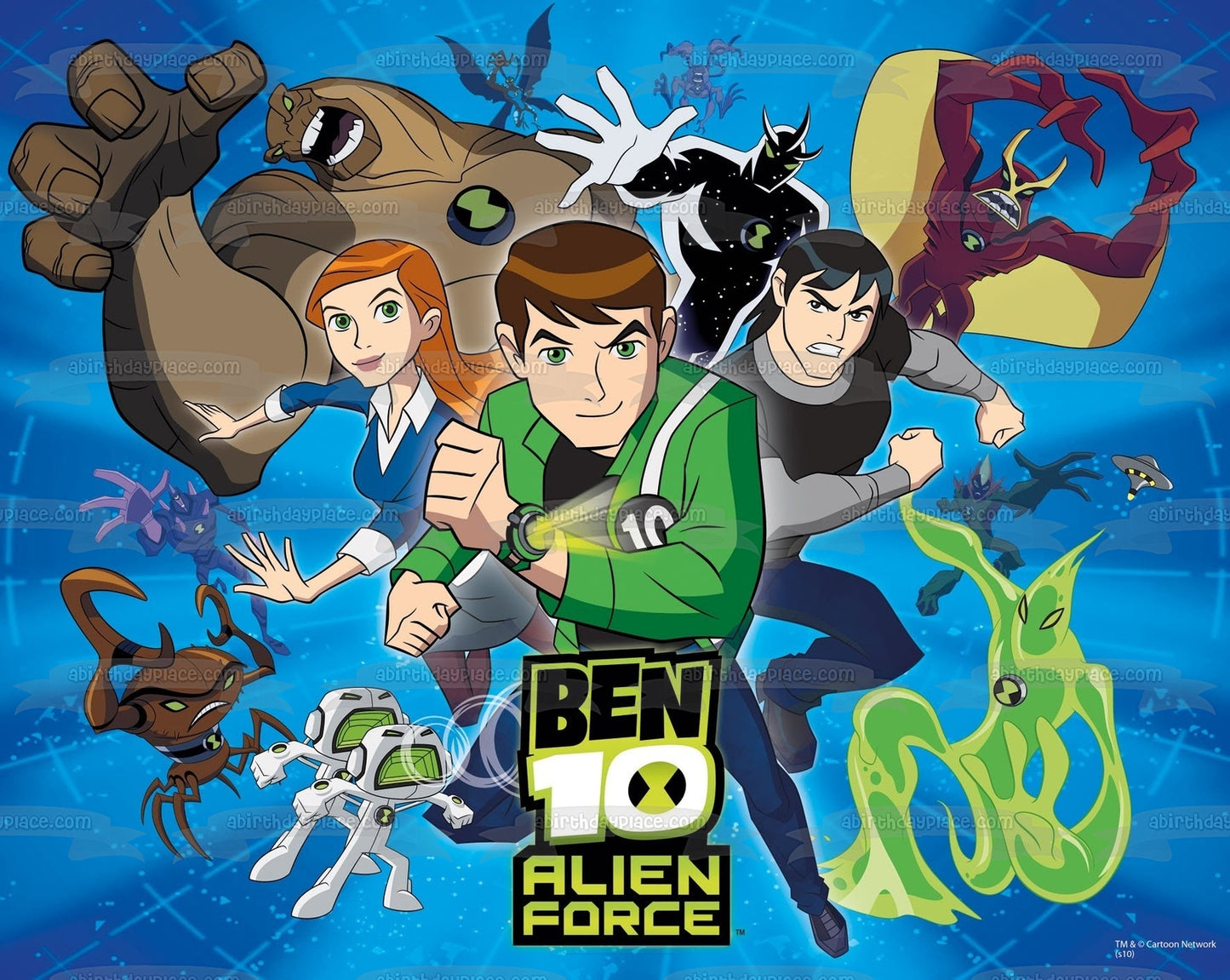 Ben 10 Alien Force Ben Prime Gwen Tennyson Kevin Levin Heatblast Decoración comestible para tarta imagen ABPID08459 