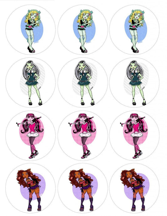 Monster High Lagoona Blue Frankie Stein Draculaura Clawdeen Wolf Edible Cupcake Topper Images ABPID08468