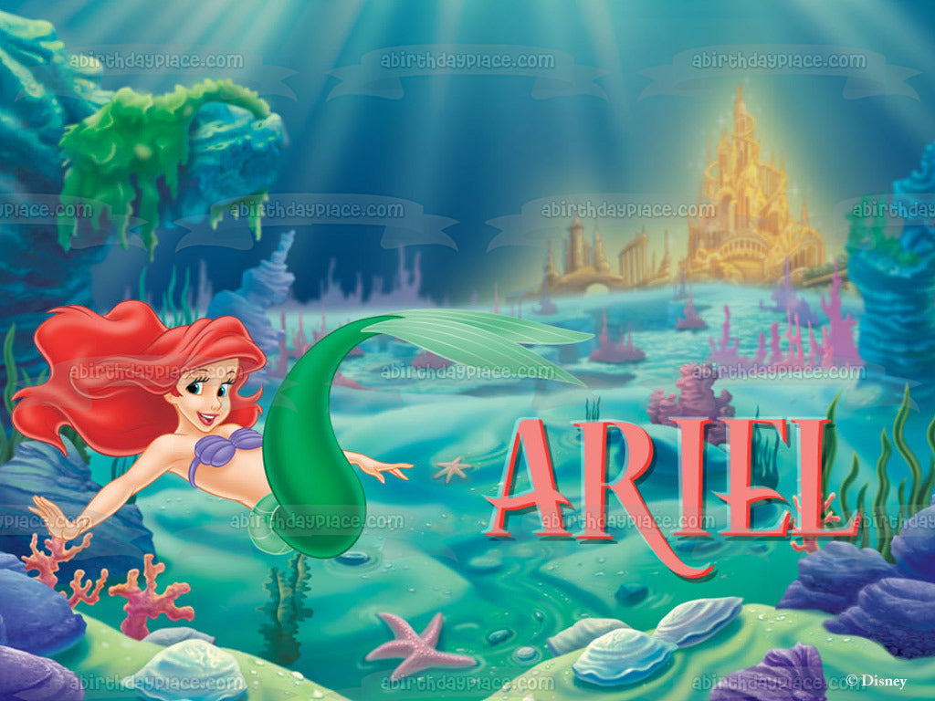 Imagen comestible para tarta de la princesa Ariel bajo el castillo del – A  Birthday Place