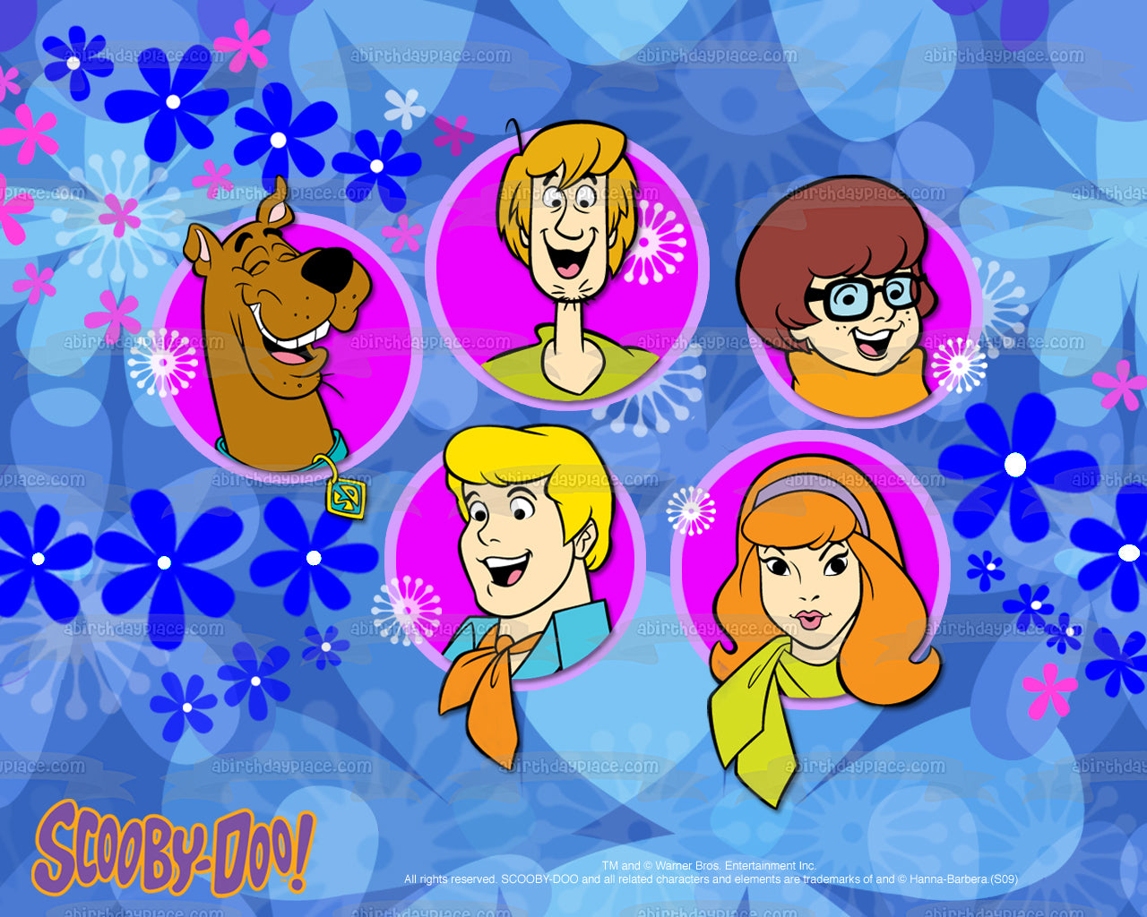 Scooby-Doo Logo Shaggy Velma Fred Daphne Flores Decoración comestible para tarta Imagen ABPID08521 