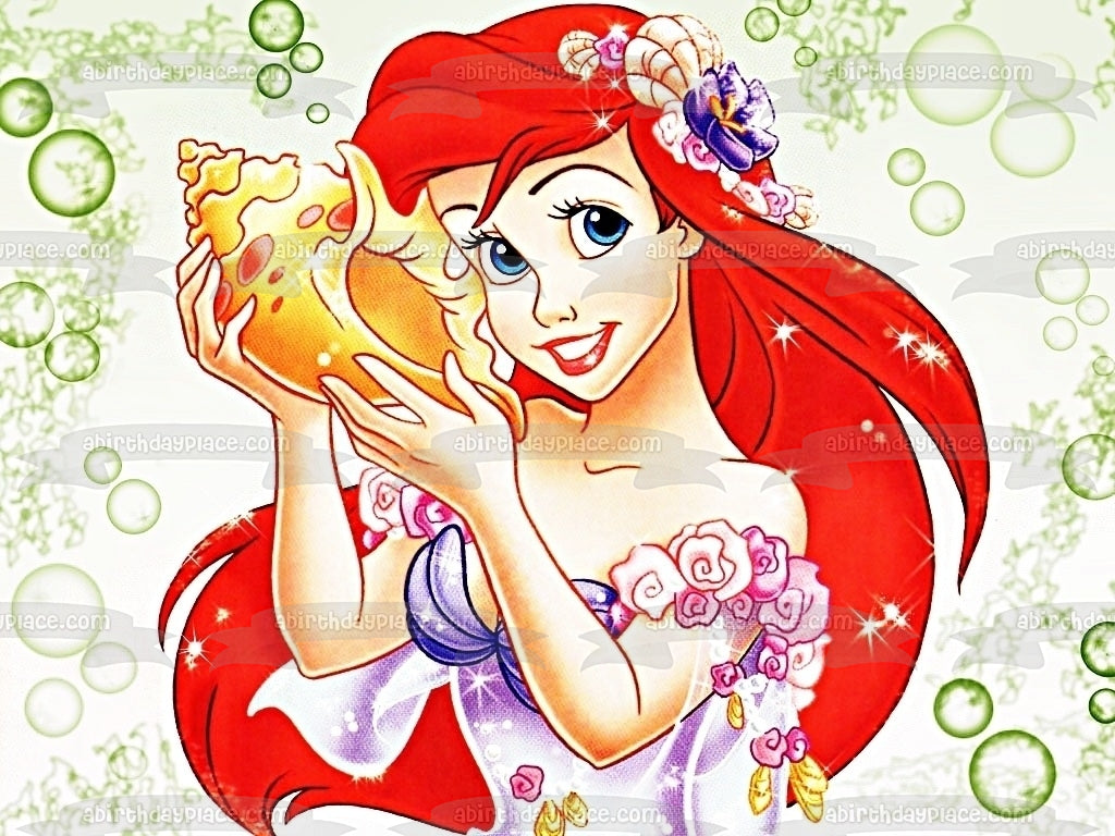 Decoración comestible para tarta de princesa Disney, la Sirenita, Ariel, concha de mar, imagen ABPID08530 