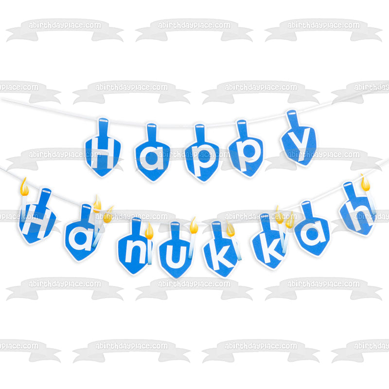 Happy Hanukkah Banner Blue Edible Cake Topper Image ABPID08790