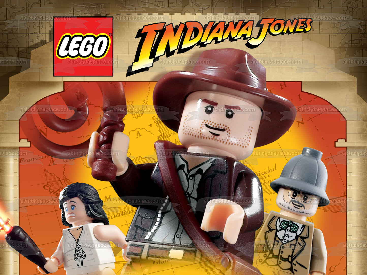 Figura decorativa comestible para tarta LEGO Indiana Jones Henry Jones Marion Ravenwood ABPID09066 