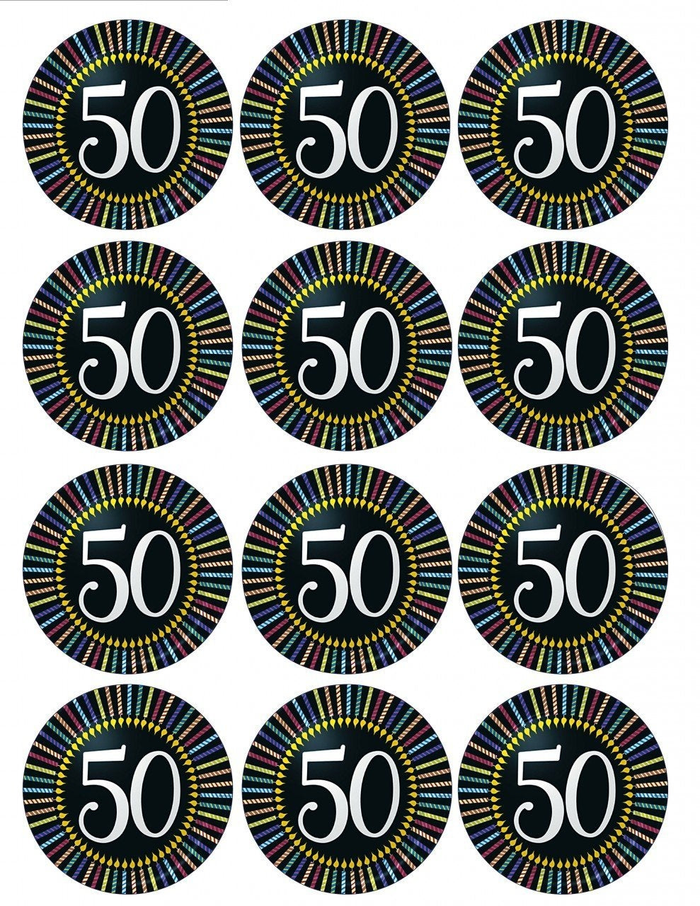 50th Birthday Number Fifty Colorful Spiral Candles Black Background Edible Cupcake Topper Images ABPID09102