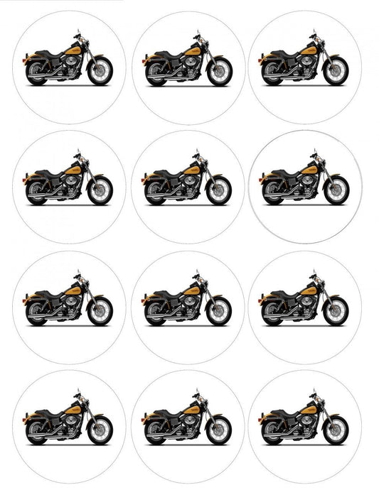 Harley-Davidson Yellow and Black Motor Cycle Edible Cupcake Topper Images ABPID09168