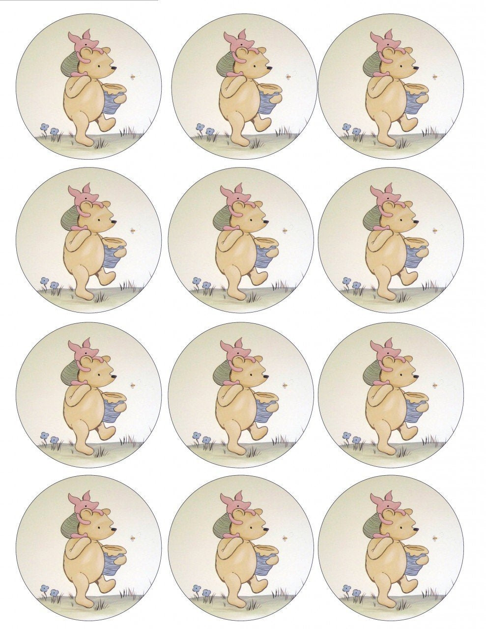 Disney Winnie the Pooh Pooh Bear Piglet Walking Honey Jar Edible Cupcake Topper Images ABPID09183