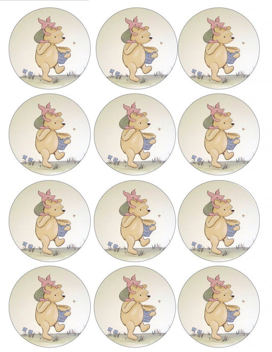 Disney Winnie the Pooh Pooh Bear Piglet Walking Honey Jar Edible Cupcake Topper Images ABPID09183