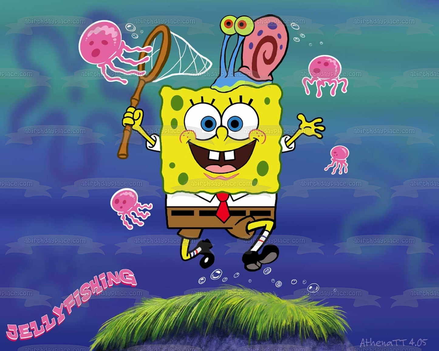 SpongeBob SquarePants Sponge Bob Square Pants Catching Jellyfish Edible Cake Topper Image ABPID09284