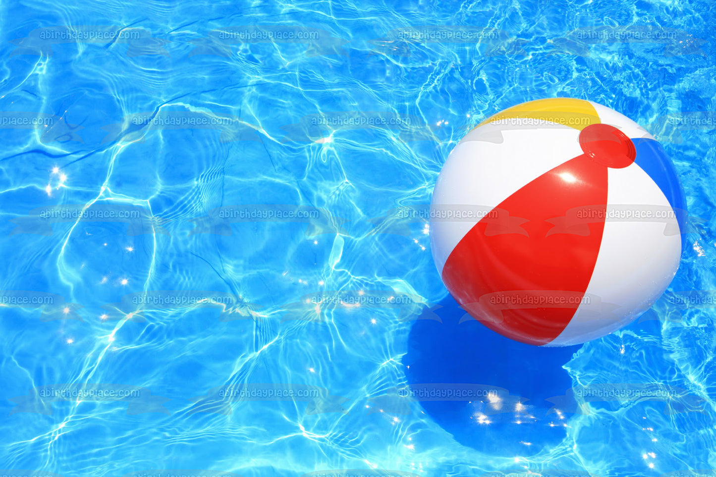 Rojo Amarillo Azul Blanco Pelota de Playa Flotando en la Piscina Imagen comestible para tarta ABPID09398 