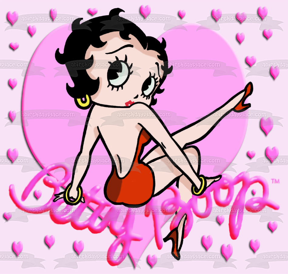 Adorno comestible para tarta con corazones rosas de Betty Boop, imagen ABPID09476 