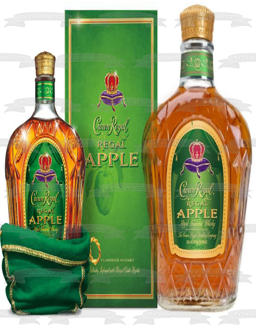 Crown Royal Regal Apple Flavored Whiskey Bottles and Box Edible Cake Topper Image ABPID09548