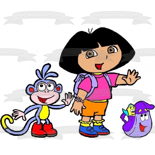 Dora la Exploradora Botas Mapa Mochila Agitando Decoración Comestible Para Tarta Imagen ABPID09565 