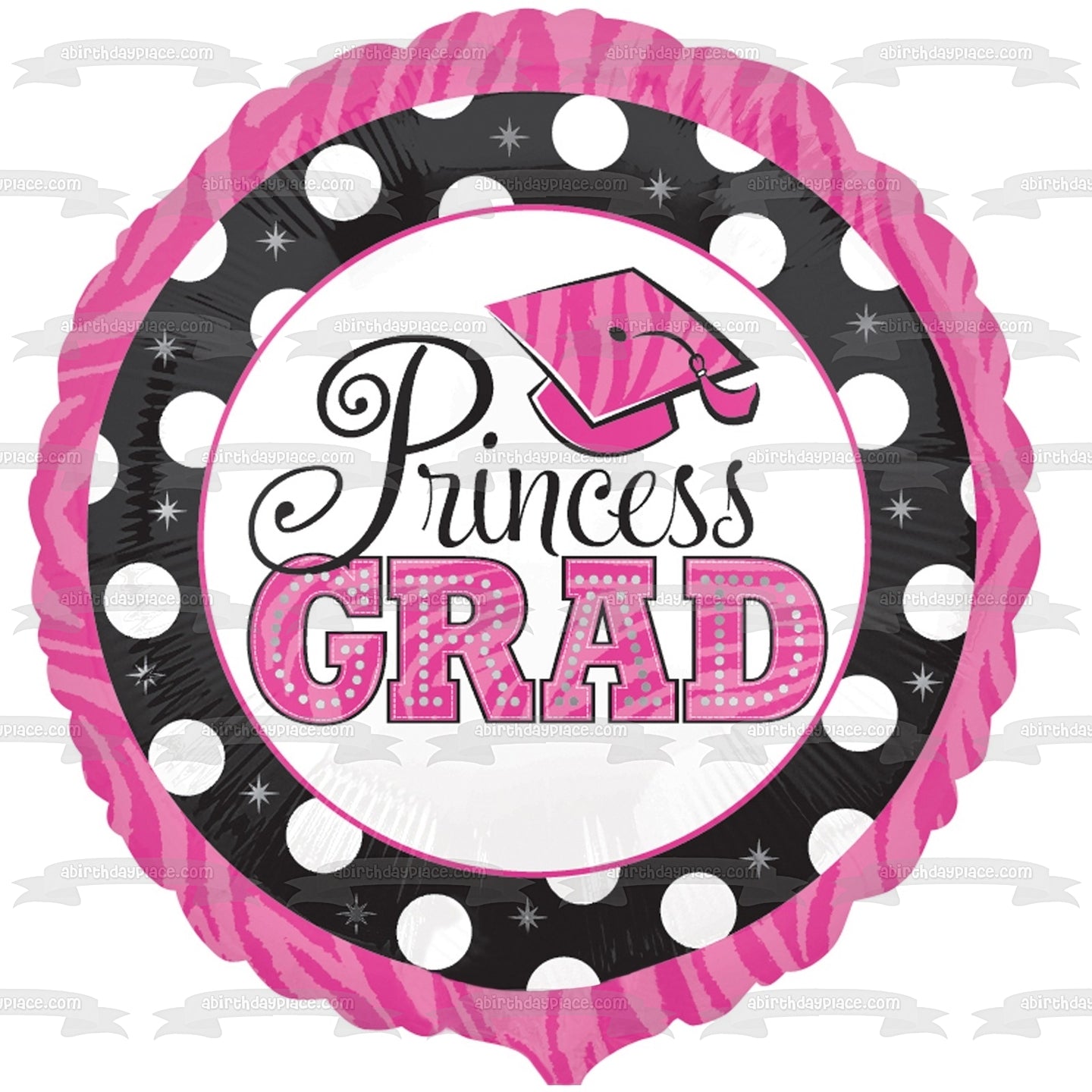 Imagen de decoración comestible para tarta de graduación de princesa Grad, color rosa, blanco y negro, ABPID09721 