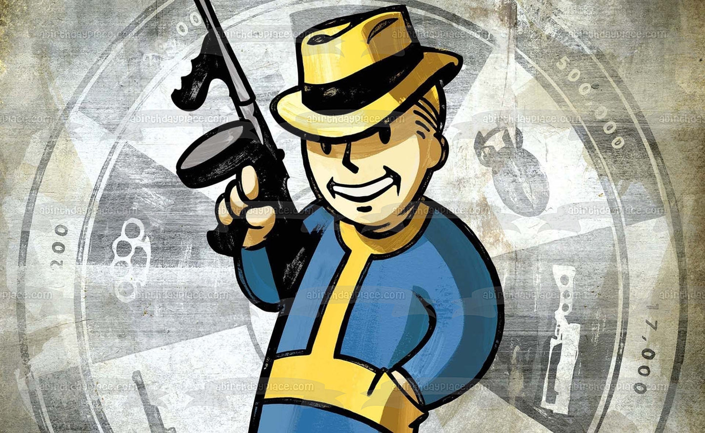 Imagen comestible para decoración de tarta de Fallout 3 Vault Boy Gun ABPID09860 