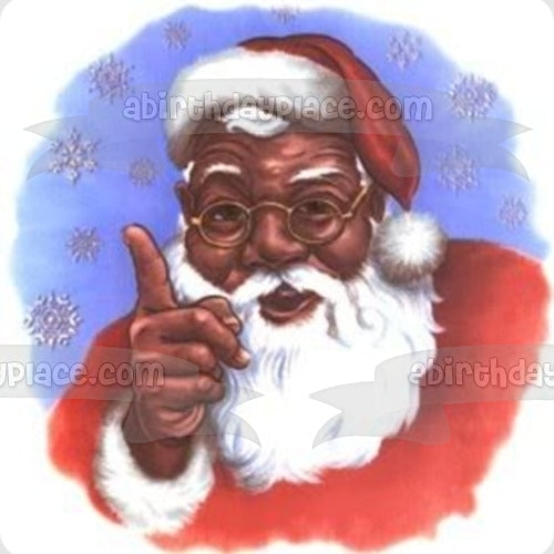 African American Santa Claus Snowflakes Merry Christmas Edible Cake Topper Image ABPID09927