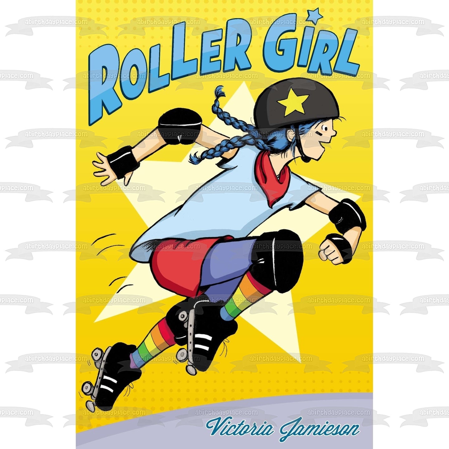 Roller Girl Astrid Estrellas Fondo Amarillo Imagen comestible para decoración de tarta ABPID10177 