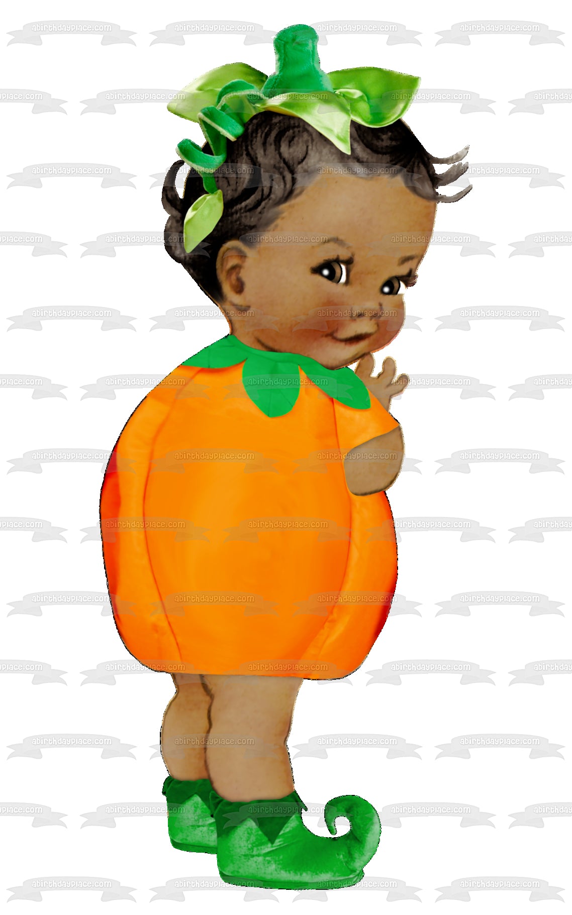 African American Baby Girl Pumpkin Costume Edible Cake Topper Image ABPID10195